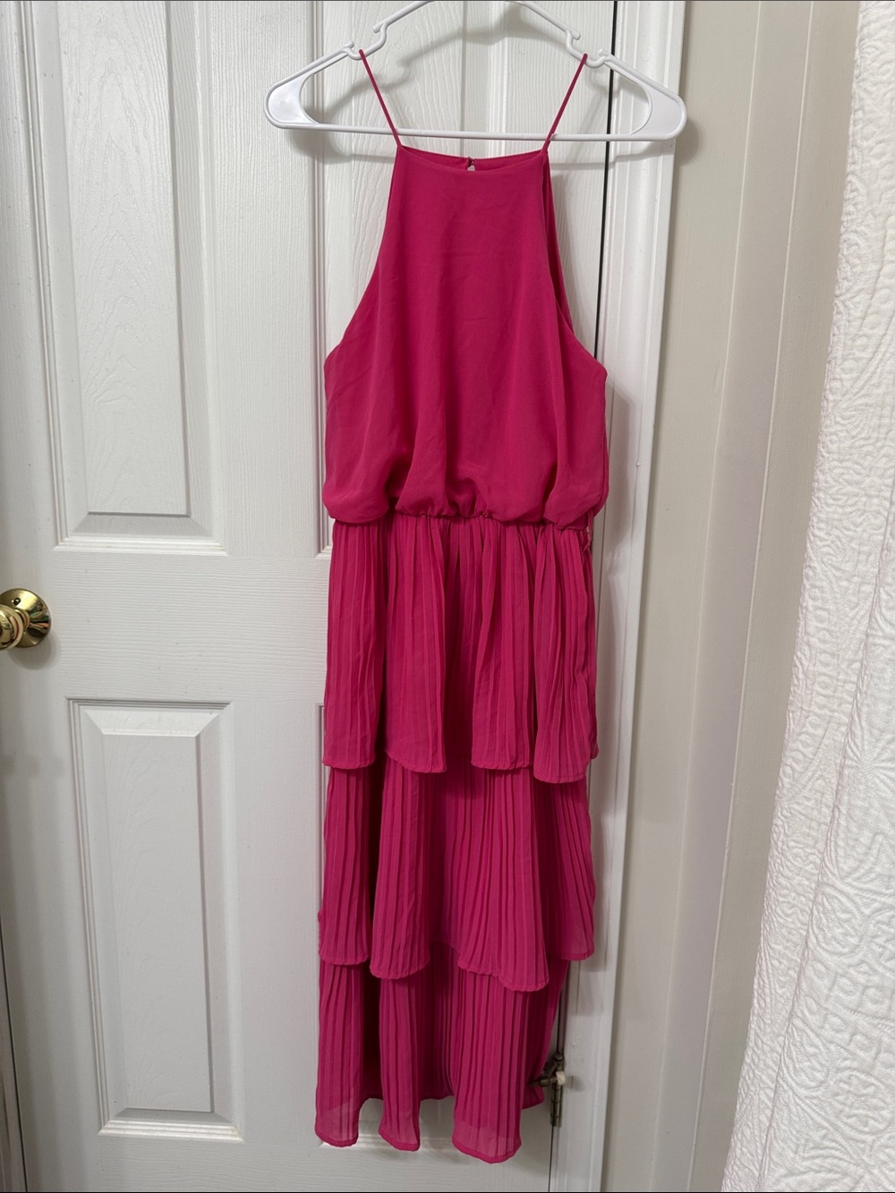She + Sky Fuchsia Tiered Halter Maxi Dress